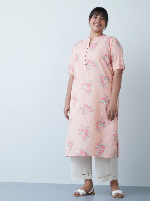 Diza Curves by Westside Peach Floral-Printed Straight Kurta Price in India