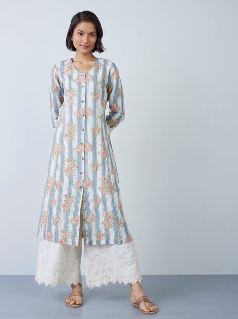 Zuba by Westside Blue Floral-Patterned A-Line Kurta Price in India
