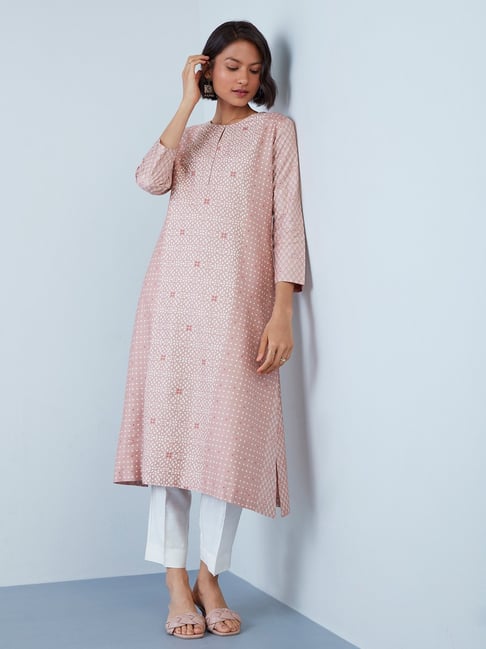 Zuba by Westside Dusty Pink Printed A-Line Kurta Price in India