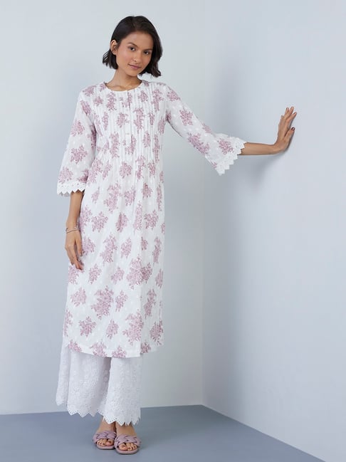 Zuba by Westside Mauve Floral-Patterned A-Line Kurta Price in India