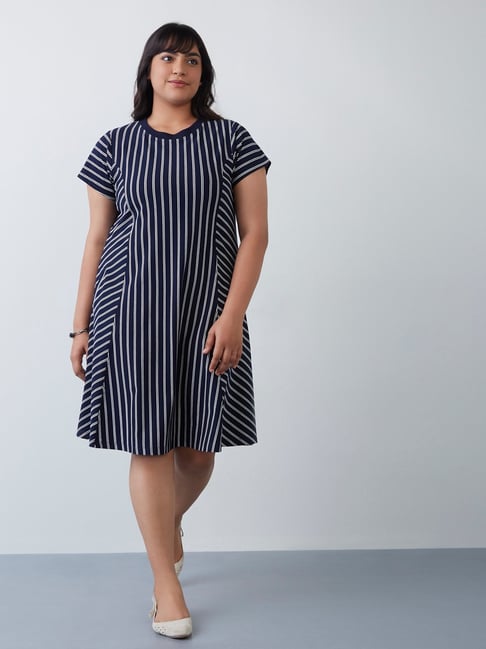 Gia Curves by Westside Navy Striped Dress