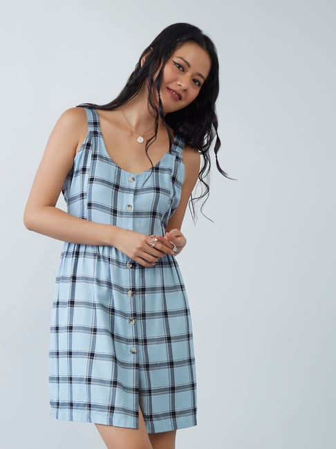 Nuon by Westside Blue Checkered Design Poovi Dress Price in India
