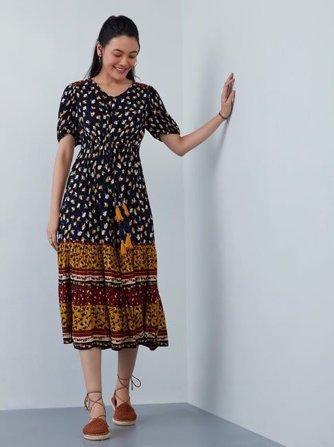 LOV by Westside Navy Printed Tiered Dress Price in India