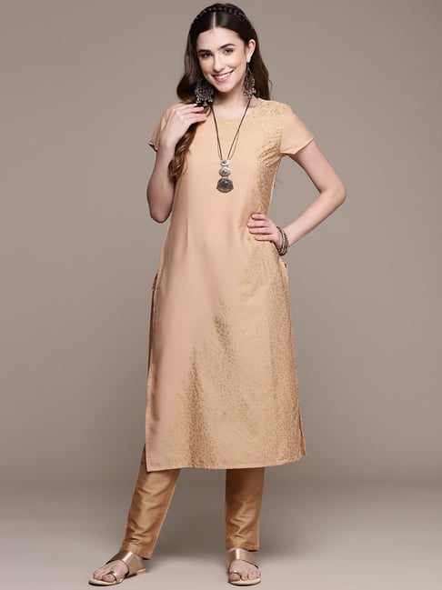 Ziyaa Peach Printed Straight Kurta