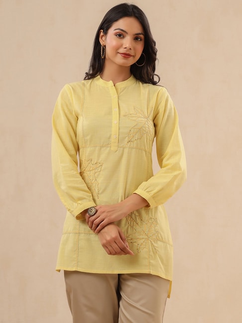 Juniper Yellow Embroidered High Low Kurti Price in India