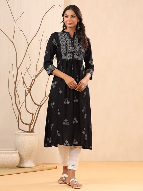 Juniper Black Printed A Line Kurta Price in India