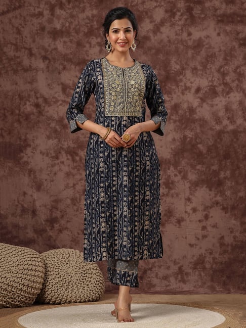 Juniper Blue Embroidered Kurta Pant Set Price in India