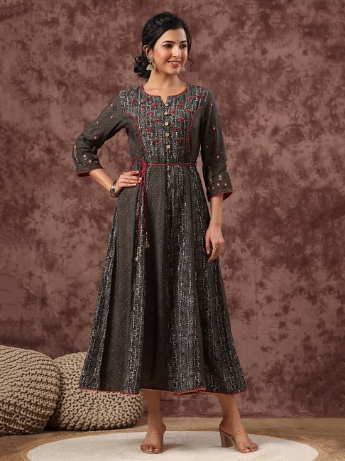 Grey embroidered maxi dress sale