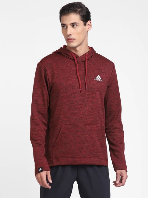 adidas Dark Red Full Sleeves Hooded Sweatshirt