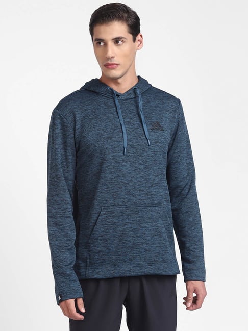 adidas Blue Full Sleeves Hooded Sweatshirt