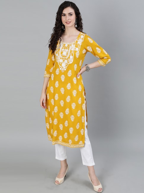 Pineapple Yellow Kurti With Pant Set for Women Online in India