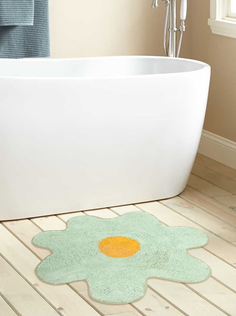 MiArcus Sweet Spring Green 550 GSM Cotton Flower Design Bath Mat