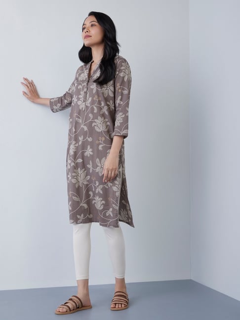 Utsa by Westside Grey Floral Design Straight Kurta Price in India