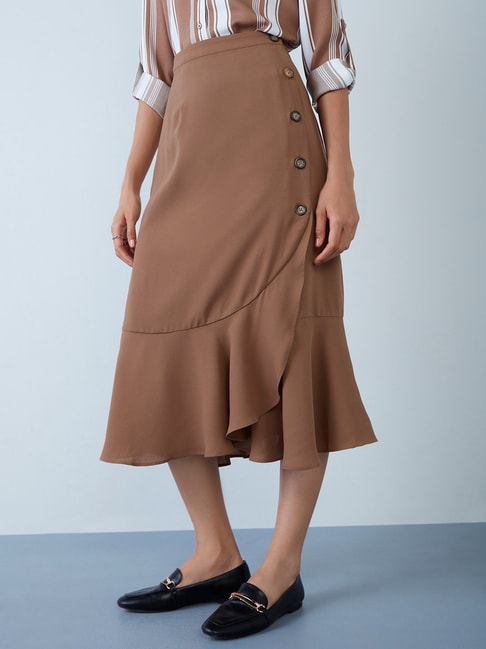 Wardrobe by Westside Brown Midi Skirt Price in India