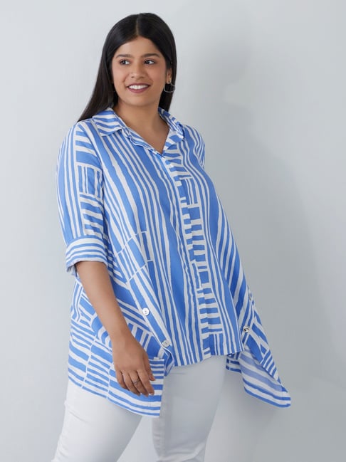 Gia Curves by Westside Blue Striped Blouse Price in India