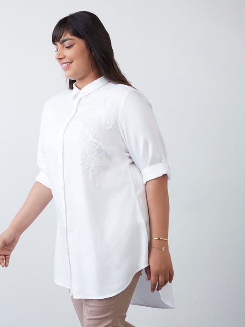 Gia Curves by Westside White Embroidered High-Low Tunic