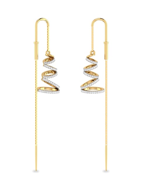 P.N.Gadgil Jewellers 18k (750) Yellow Gold and Diamond Fiores Sui Dhaga  Diamond Earrings Drop Earrings for Women : Amazon.in: Fashion