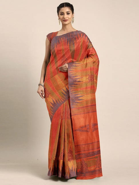 The Chennai Silks Orange Printed Saree With Unstitched Blouse Price in India