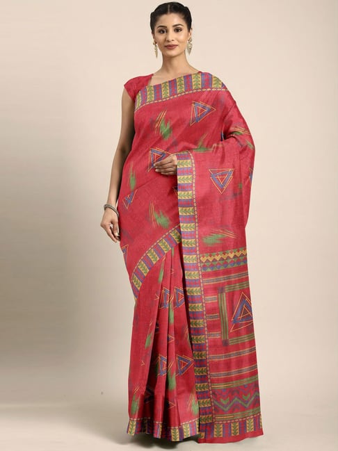 The Chennai Silks Red Printed Saree With Unstitched Blouse Price in India