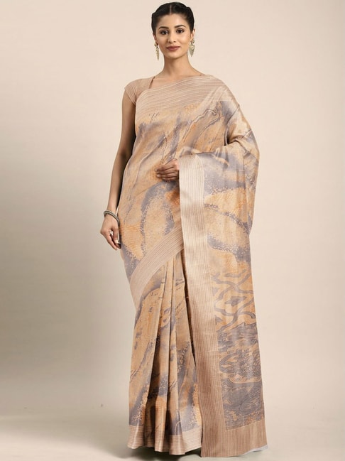 The Chennai Silks Peach Printed Saree With Unstitched Blouse Price in India