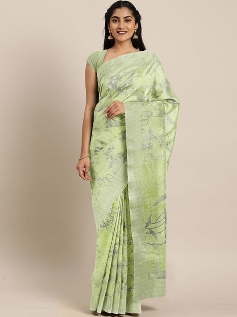 The Chennai Silks Green Printed Saree With Unstitched Blouse Price in India