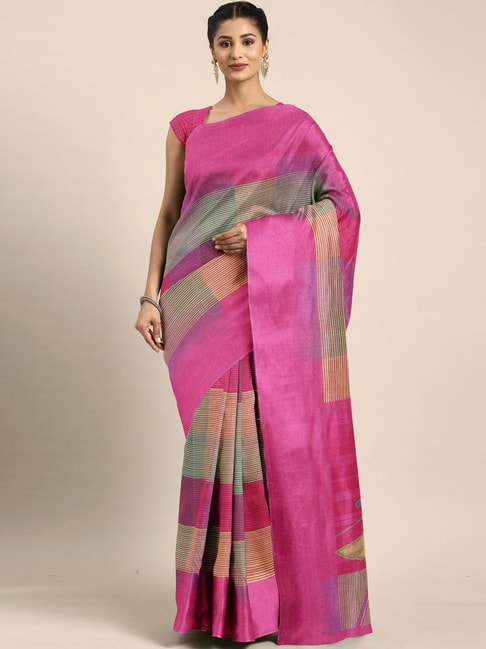 The Chennai Silks Pink & Beige Printed Saree With Unstitched Blouse Price in India