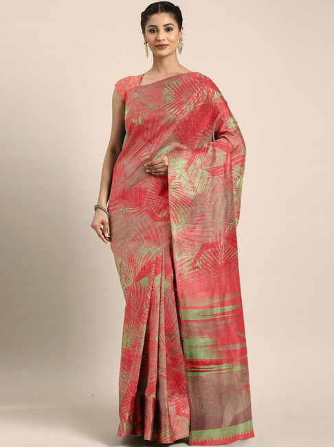 The Chennai Silks Red & Green Printed Saree With Unstitched Blouse Price in India