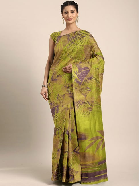 The Chennai Silks Green Printed Saree With Unstitched Blouse Price in India
