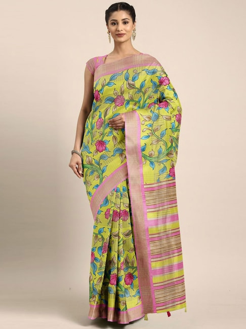 The Chennai Silks Green & Pink Printed Saree With Unstitched Blouse Price in India