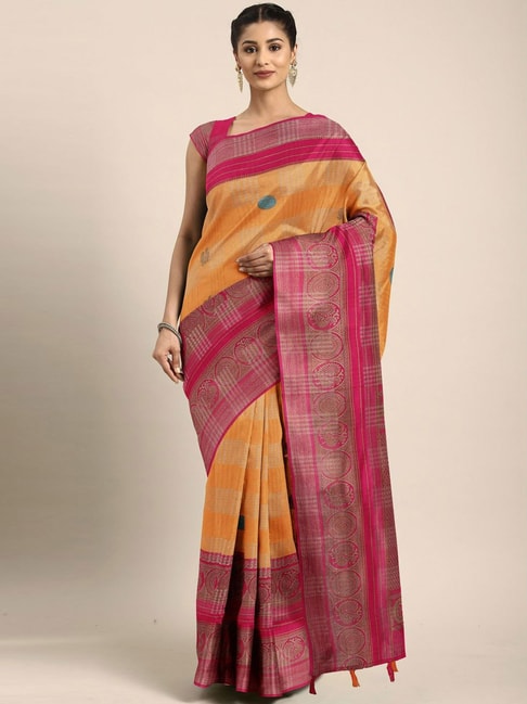 The Chennai Silks Orange & Pink Printed Saree With Unstitched Blouse Price in India