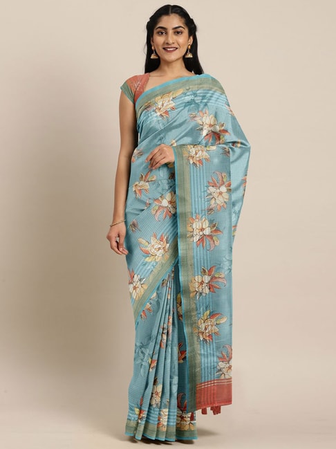 The Chennai Silks Green Floral Print Saree With Unstitched Blouse Price in India