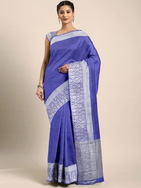 The Chennai Silks Navy Woven Saree With Unstitched Blouse Price in India