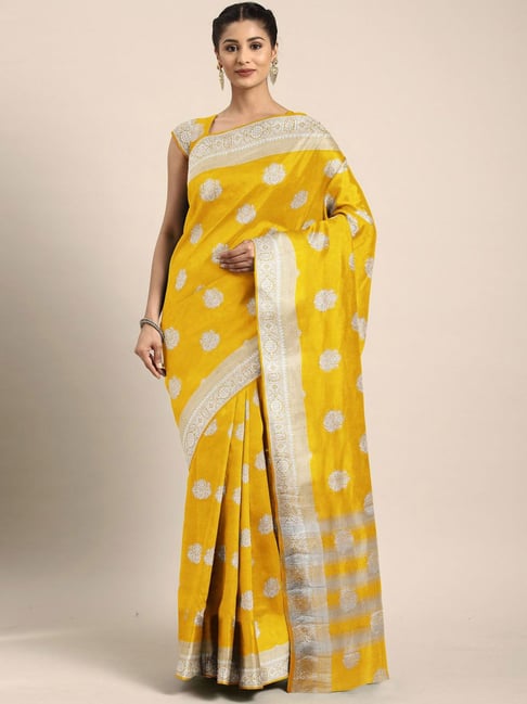 The Chennai Silks Yellow Printed Saree With Unstitched Blouse Price in India