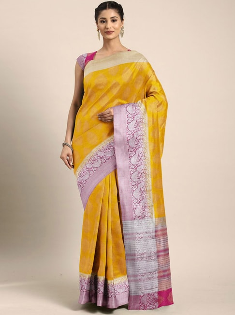 The Chennai Silks Yellow Silk Woven Saree With Unstitched Blouse Price in India