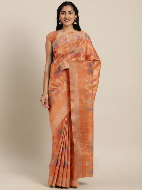 The Chennai Silks Orange Printed Saree With Unstitched Blouse Price in India