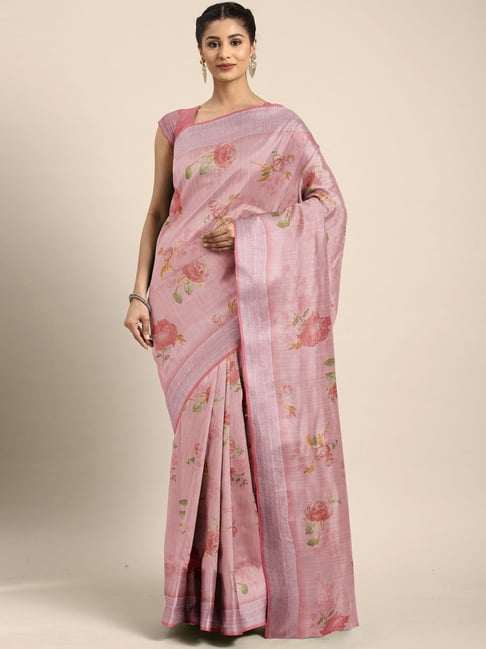 The Chennai Silks Pink Floral Print Saree With Unstitched Blouse Price in India