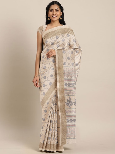 The Chennai Silks Beige Printed Saree With Unstitched Blouse Price in India