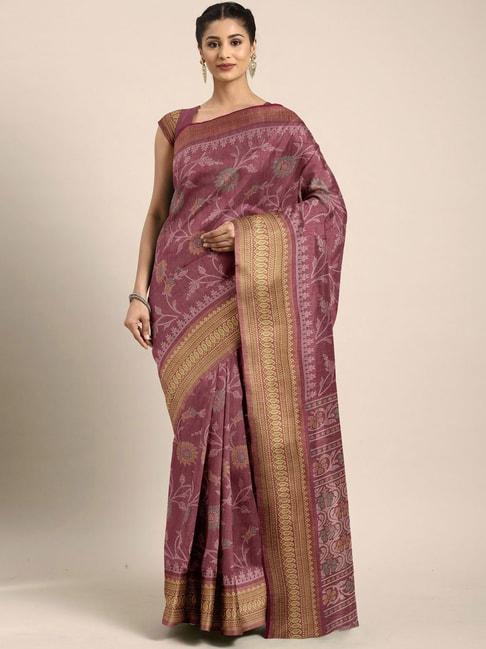 The Chennai Silks Maroon Printed Saree With Unstitched Blouse Price in India