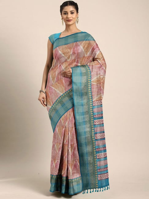 The Chennai Silks Brown & Blue Printed Saree With Unstitched Blouse Price in India