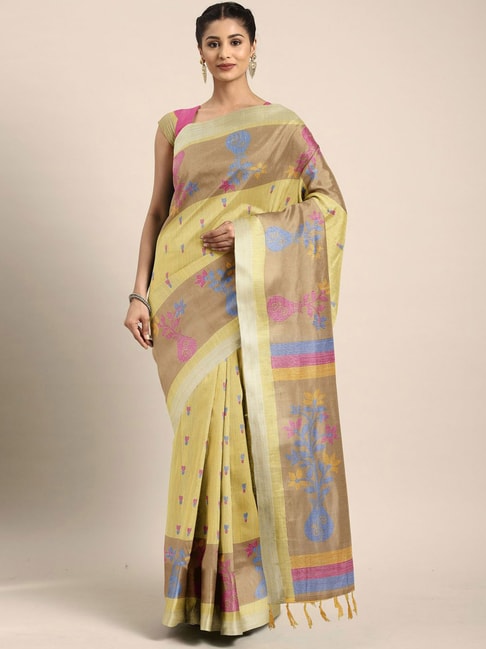 The Chennai Silks Yellow Printed Saree With Unstitched Blouse Price in India
