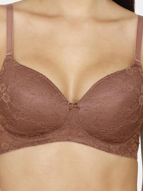 Rosaline by Zivame Brown Lace Padded Bra