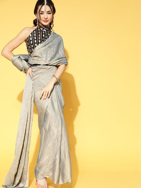 Saree Mall Grey Saree With Unstitched Blouse-image-12