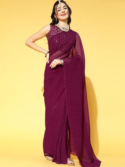 Bagru Print Cotton Linen Saree -Wine colour – Nivedita Fashions