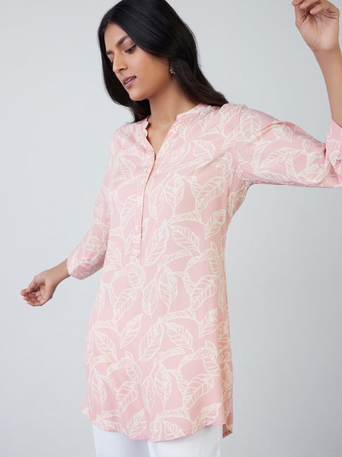 Utsa by Westside Pink Leaf Patterned High-Low Kurti Price in India