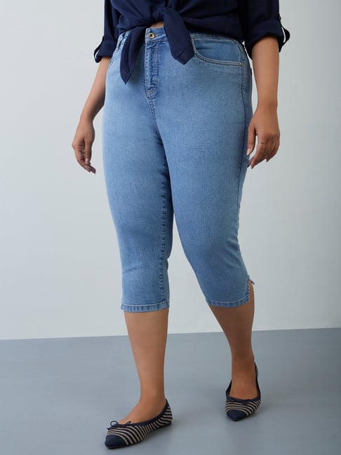 Gia Curves by Westside Light Blue Cropped Lima Denim Capris