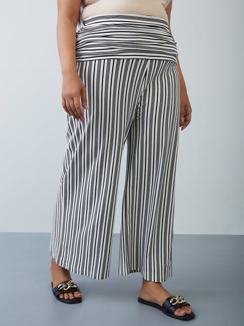 Buy Gia Curves by Westside Black and White Striped Flared Pants for