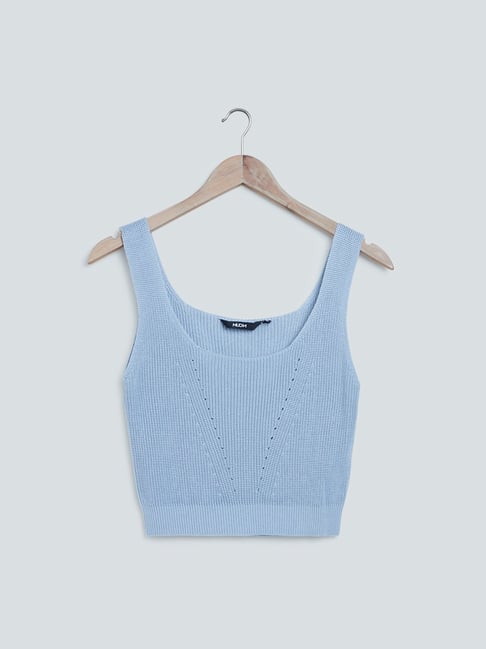 Nuon by Westside Dusty Blue Knitted Kessler Crop Top Price in India