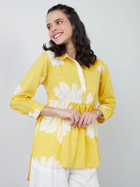 Bombay Paisley by Westside Yellow Floral High-Low Ethnic Top Price in India