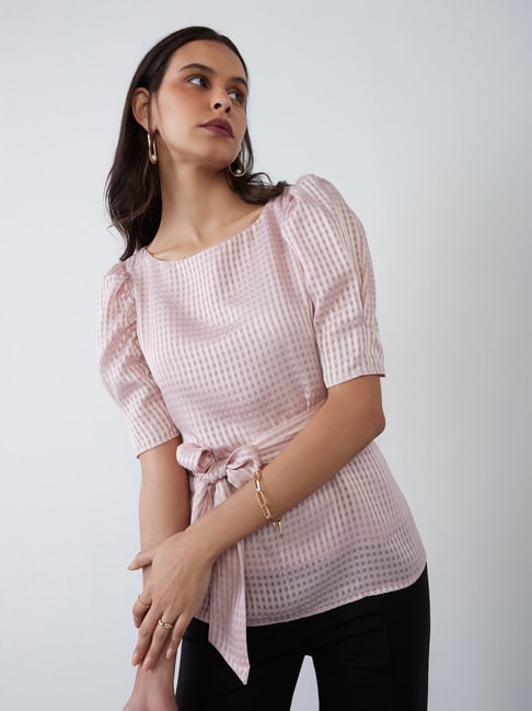 Wardrobe by Westside Light Mauve Checkered Top Price in India