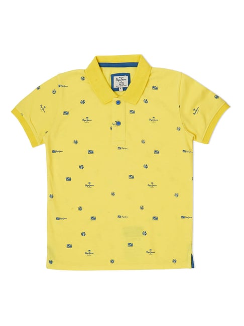 Pepe Jeans Kids Yellow Printed Polo T-Shirt